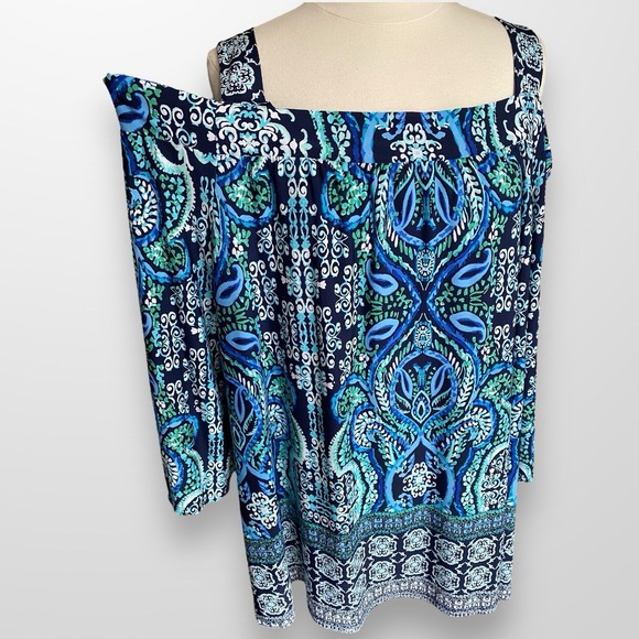 Avenue Woman's Size 26 / 28 Top Shirt Cold Shoulder Stretchy Slinky Flowy - Picture 2 of 7